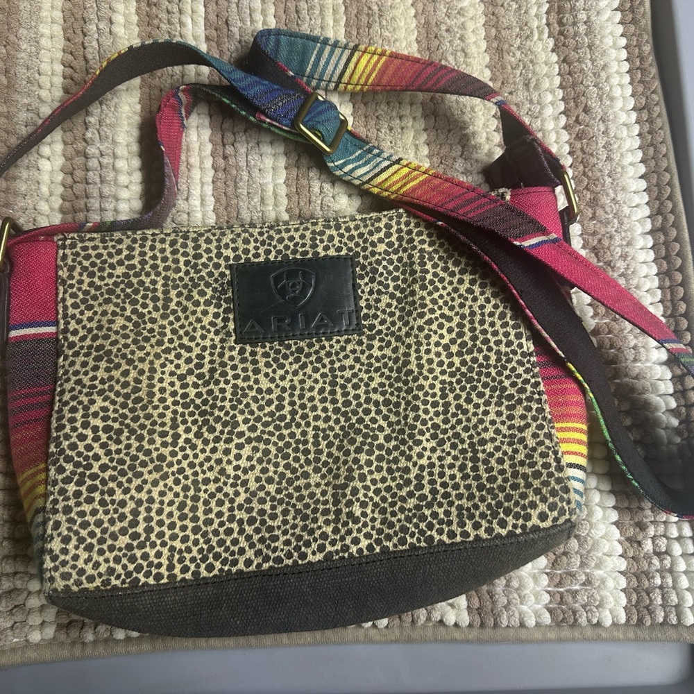 Ariat Spotted Brown Crossbody Bag with Colorful Strap